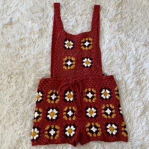 Floral knit overalls/jumpsuit